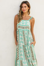 Roelle Print Tiered Babydoll Maxi Dress - Aqua