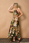 Roelle Leaf Print Tiered Maxi Dress - Brown/Green