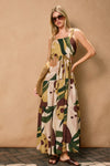 Roelle Leaf Print Tiered Maxi Dress - Brown/Green