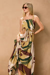 Roelle Leaf Print Tiered Maxi Dress - Brown/Green