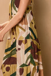 Roelle Leaf Print Tiered Maxi Dress - Brown/Green