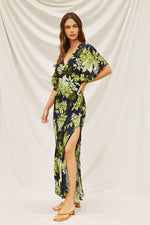 Amabelle Floral Kimono Sleeve Maxi Dress - Navy/Green