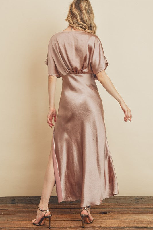 satin kimono wrap dress Amabelle Satin Kimono Sleeve Maxi Dress