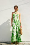 Abia Halter Floral Print Midi / Maxi Dress - Green Floral