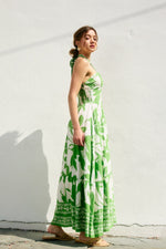 Abia Halter Floral Print Midi / Maxi Dress - Green Floral