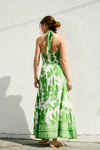 Abia Halter Floral Print Midi / Maxi Dress - Green Floral