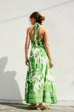 Abia Halter Floral Print Midi / Maxi Dress - Green Floral