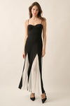 Charleigh Sweetheart Knit & Mesh Contrast Maxi Dress
