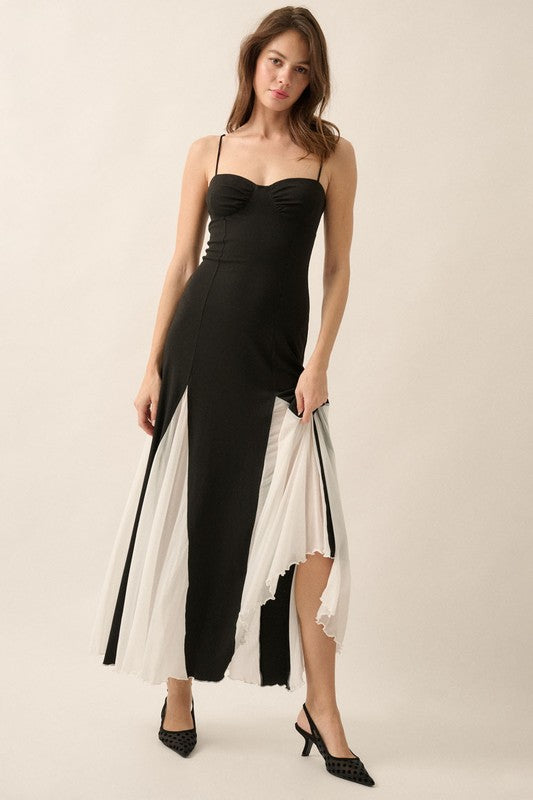 Charleigh Sweetheart Knit & Mesh Contrast Maxi Dress