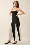 Charleigh Sweetheart Knit & Mesh Contrast Maxi Dress