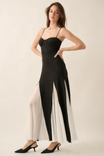 Charleigh Sweetheart Knit & Mesh Contrast Maxi Dress