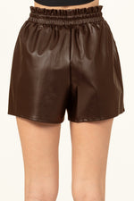 Khalsa Faux Leather Paper Bag Waist Shorts - Brown