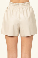 Khalsa Faux Leather Paper Bag Waist Shorts - Ecru