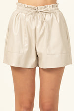 Khalsa Faux Leather Paper Bag Waist Shorts - Ecru