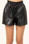 Khalsa Faux Leather Paper Bag Waist Shorts - Black