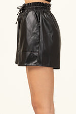 Khalsa Faux Leather Paper Bag Waist Shorts - Black