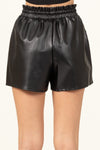 Khalsa Faux Leather Paper Bag Waist Shorts - Black