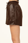 Khalsa Faux Leather Paper Bag Waist Shorts - Brown