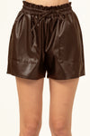 Khalsa Faux Leather Paper Bag Waist Shorts - Brown