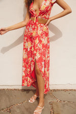 Elvi Floral Print Mini Top and Maxi Skirt Set