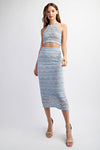 Sabi Crochet Knit Halter Crop Top & Midi Skirt Set - Misty Blue