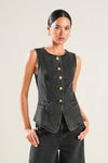 Liyah Denim Vest Top & Wide Pant Set - Black Denim