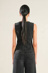 Liyah Denim Vest Top & Wide Pant Set - Black Denim