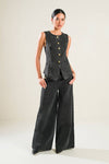 Liyah Denim Vest Top & Wide Pant Set - Black Denim