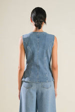 Liyah Denim Vest Top & Wide Pant Set - Blue Denim