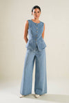 Liyah Denim Vest Top & Wide Pant Set - Blue Denim