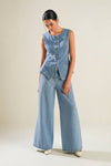 Liyah Denim Vest Top & Wide Pant Set - Blue Denim