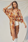 Drusilla Leaf Print Kimono & Wide Leg Pants Set - Rust