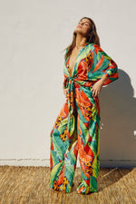 Drusilla Tropical Print Kimono & Wide Leg Pants Set - Green Tropical