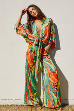 Drusilla Tropical Print Kimono & Wide Leg Pants Set - Green Tropical