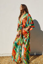 Drusilla Tropical Print Kimono & Wide Leg Pants Set - Green Tropical