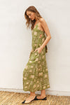 Mimi Tropical Print Tie Back Crop Jumpsuit - Green Tropical