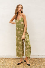 Mimi Tropical Print Tie Back Crop Jumpsuit - Green Tropical