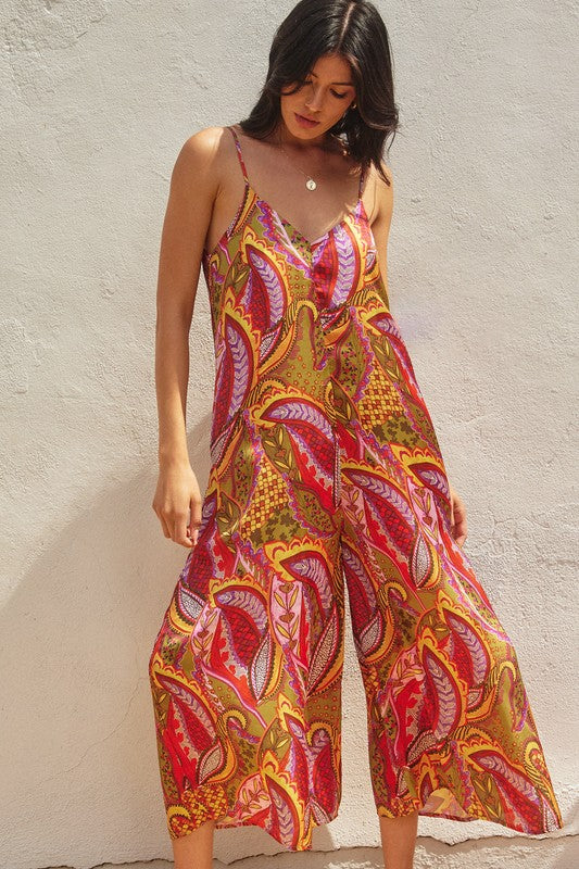 Miracle Paisley V-neck Jumpsuit - Multi/Paisley