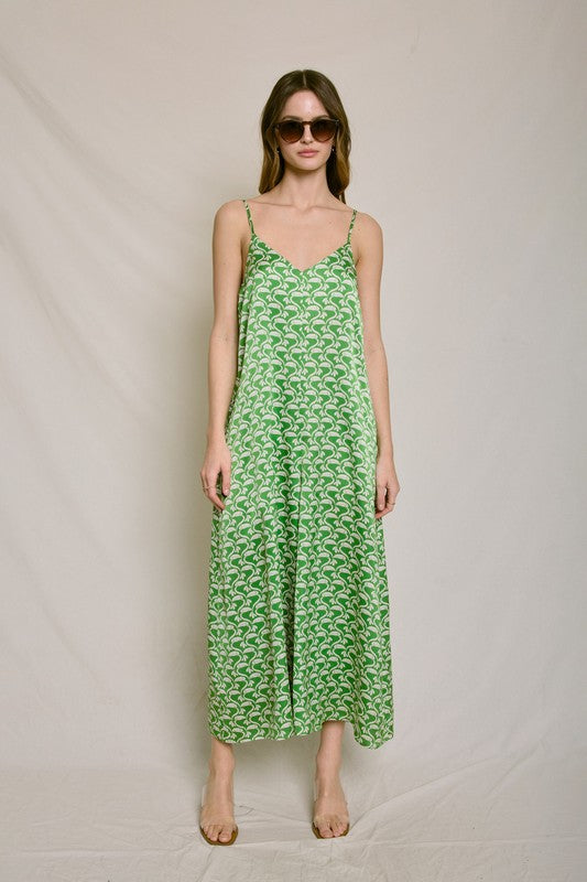 Mimi Print Tie Back Crop Jumpsuit - Green