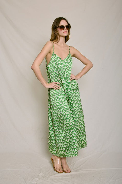 Mimi Print Tie Back Crop Jumpsuit - Green