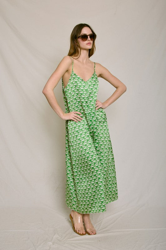 Mimi Print Tie Back Crop Jumpsuit - Green