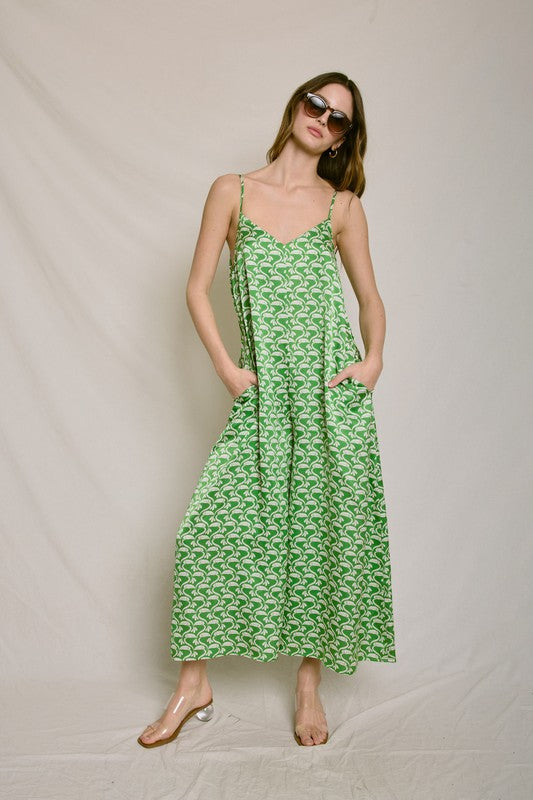 Mimi Print Tie Back Crop Jumpsuit - Green