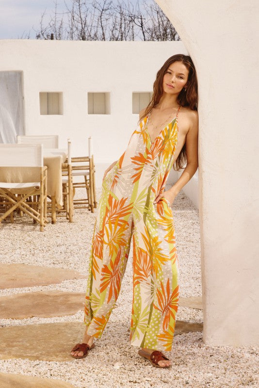 Mallory Halter Backless Jumpsuit - Tropical