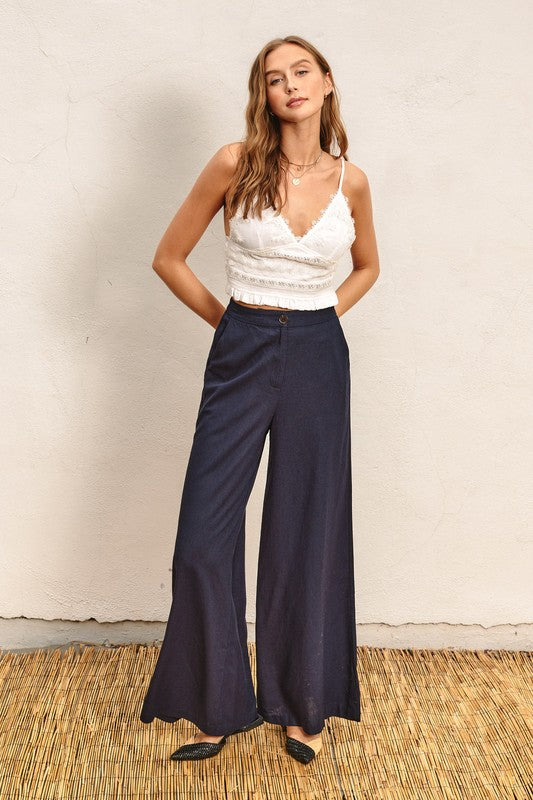 Rayonne High Waist Linen Pants - Black