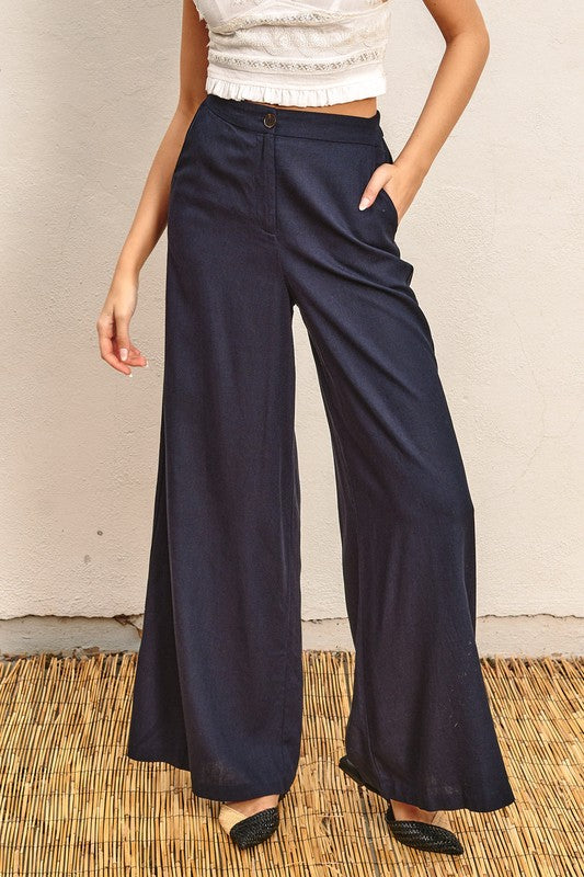 Rayonne High Waist Linen Pants - Black