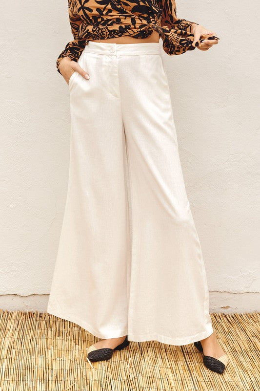 Rayonne High Waist Linen Pants - White