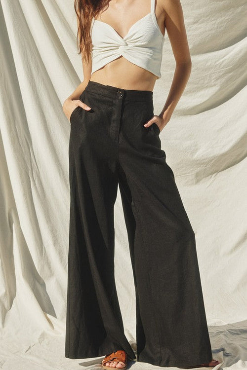 Rayonne High Waist Linen Pants - Black