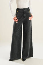 Liyah Denim Vest Top & Wide Pant Set - Black Denim