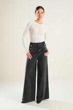 Liyah Denim Vest Top & Wide Pant Set - Black Denim