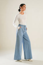 Liyah Denim Vest Top & Wide Pant Set - Blue Denim